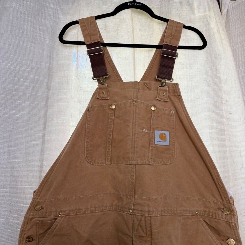 Vintage Carhartt R02 BRN Quilt Line Double Knee Duck Canvas Overalls USA 44 x 34 - Picture 3 of 12